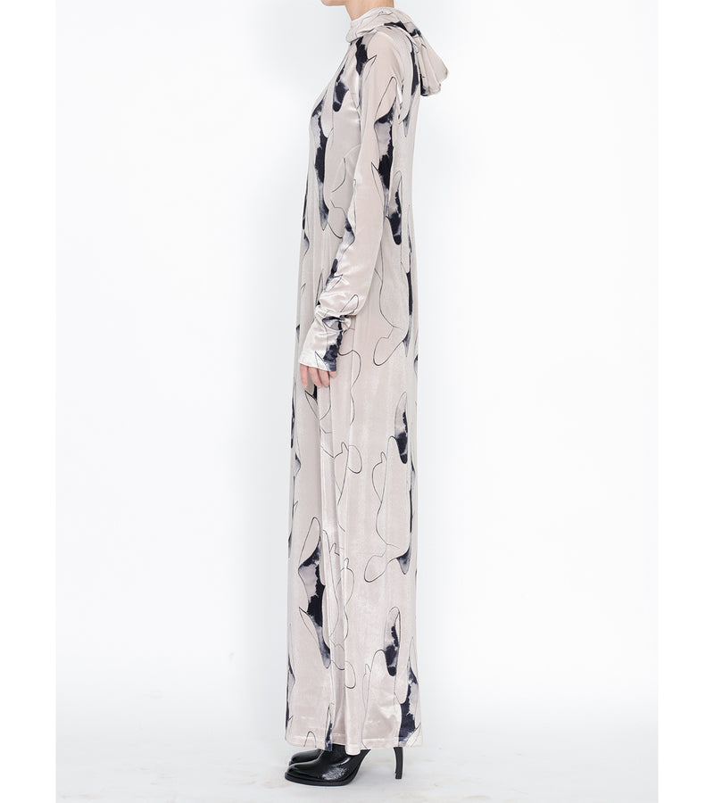 Hooded long dress - beige