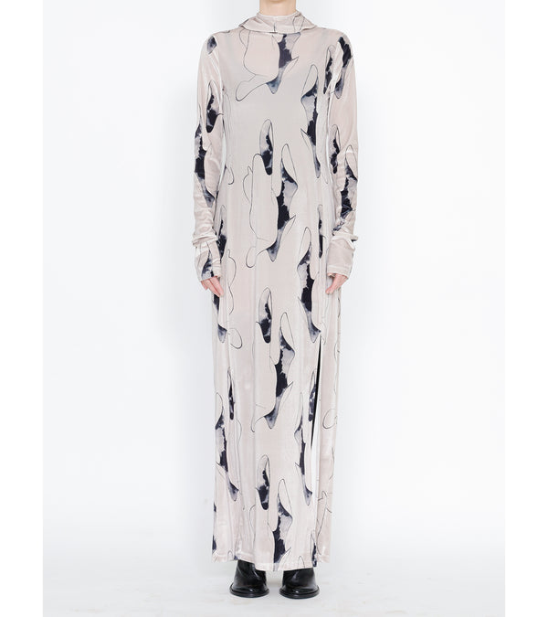 Hooded long dress - beige