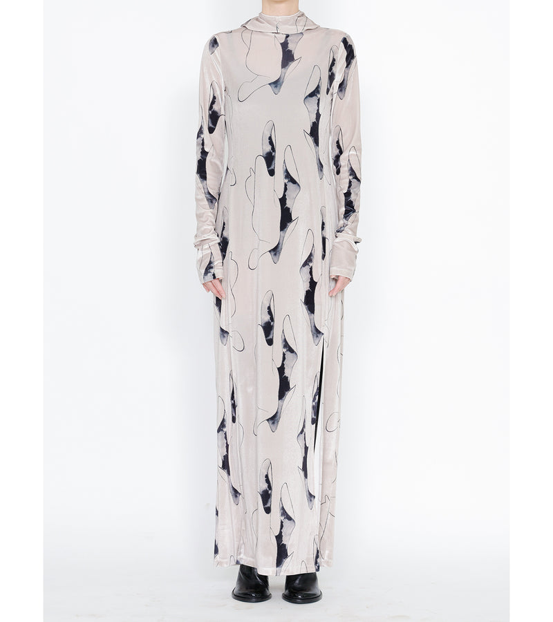 Hooded long dress - beige