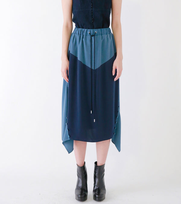 bi color satin skirt -blue