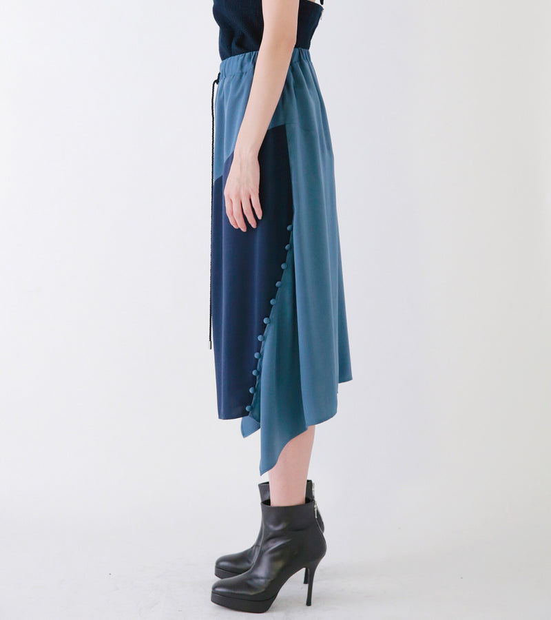 bi color satin skirt -blue