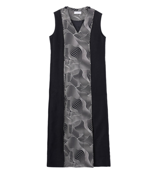 Linen panel dress- black / white