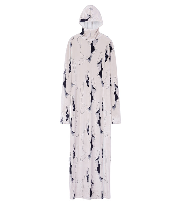 Hooded long dress - beige
