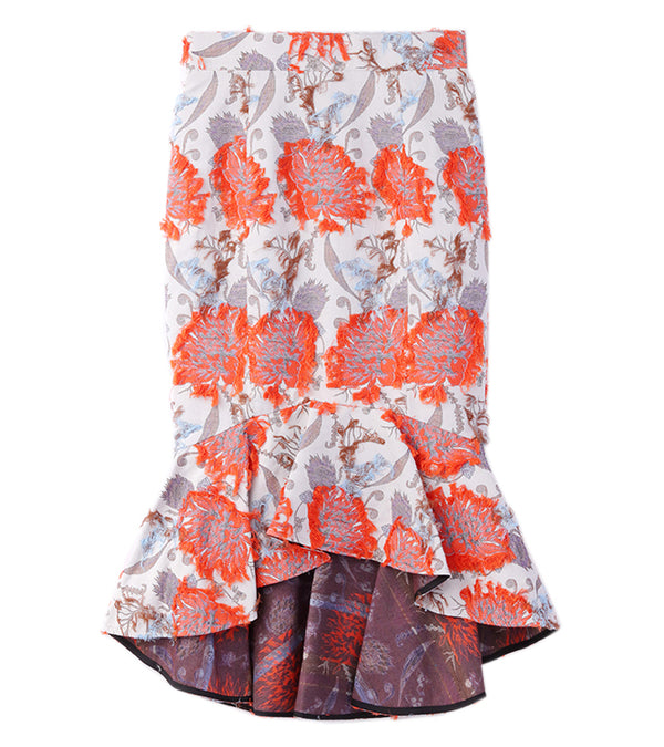 flower jacquard mermaid skirt - beige/orange