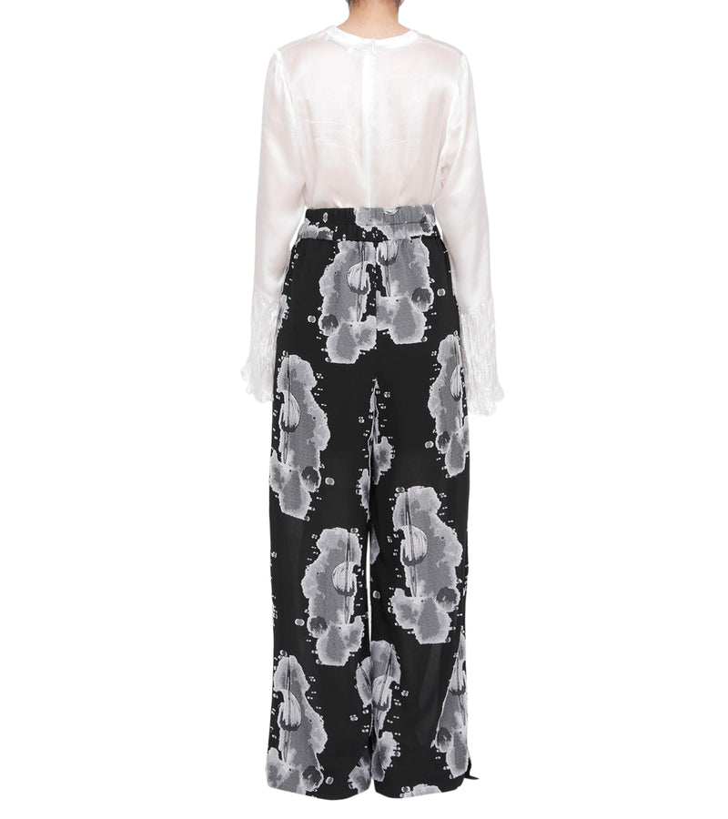 Rayon jacquard wide pants - black