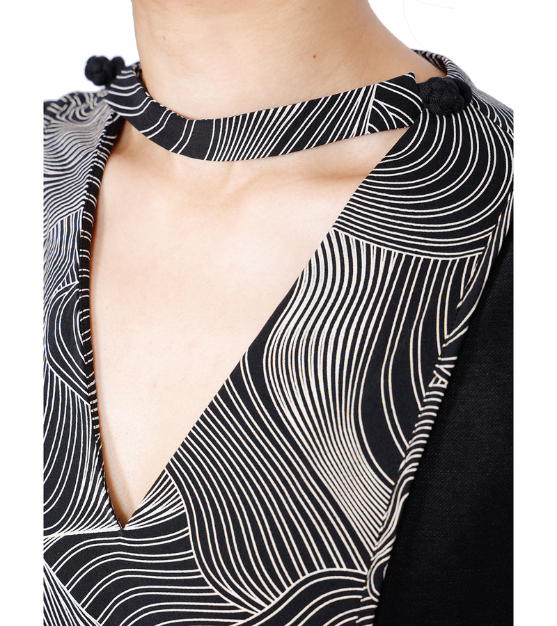 Linen panel dress- black / white