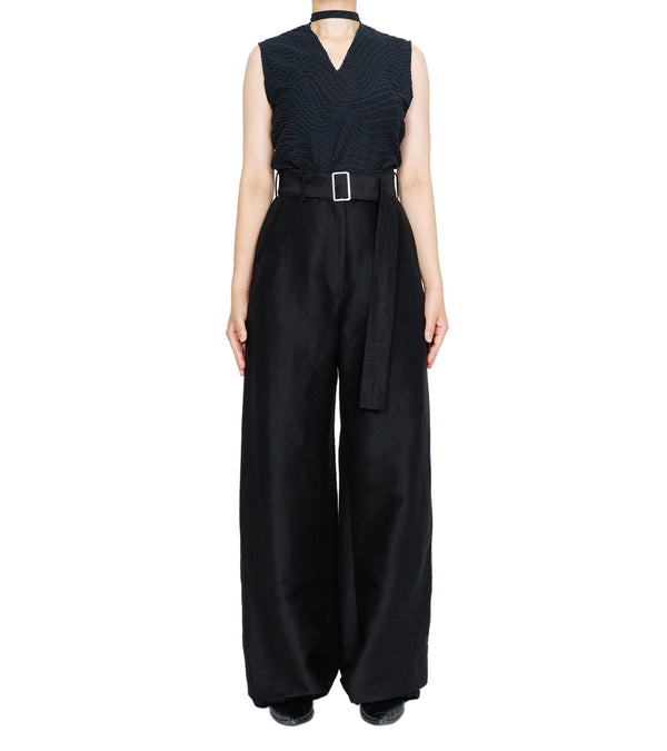 Uroco jacquard sleeveless tops- black
