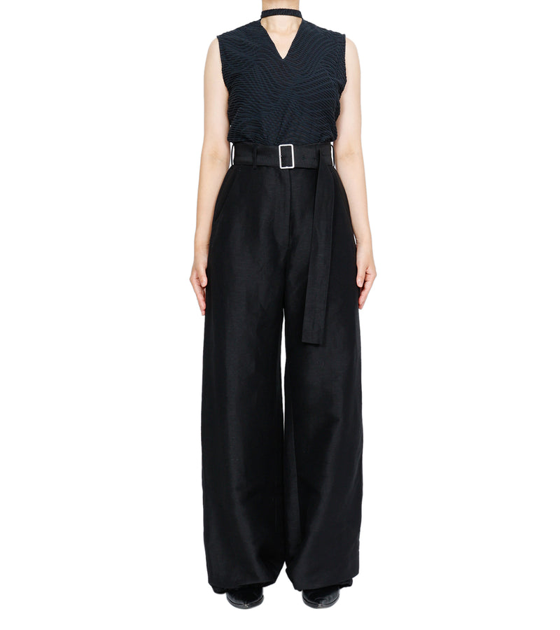 Uroco jacquard sleeveless tops- black