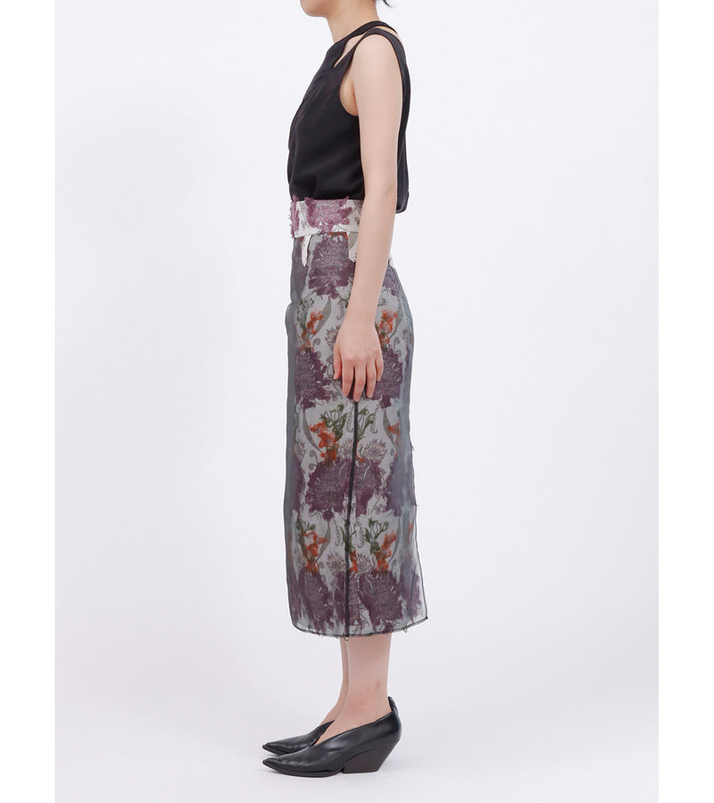 transparent flower jacquard skirt - beige/purple