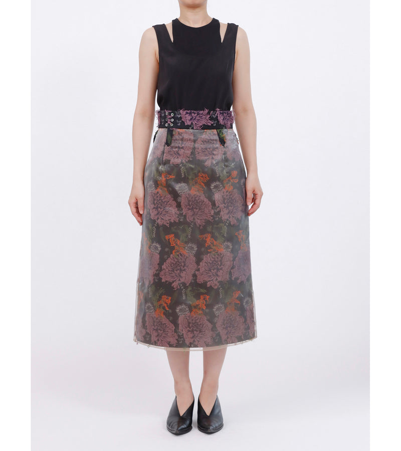 transparent flower jacquard skirt - black/purple