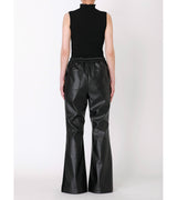 fake leather slit trousers - black